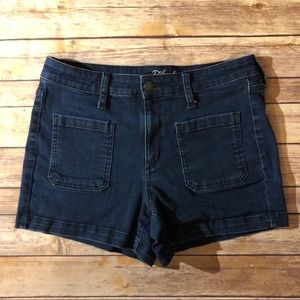 High Rise Patch Pocket Denim Shorts